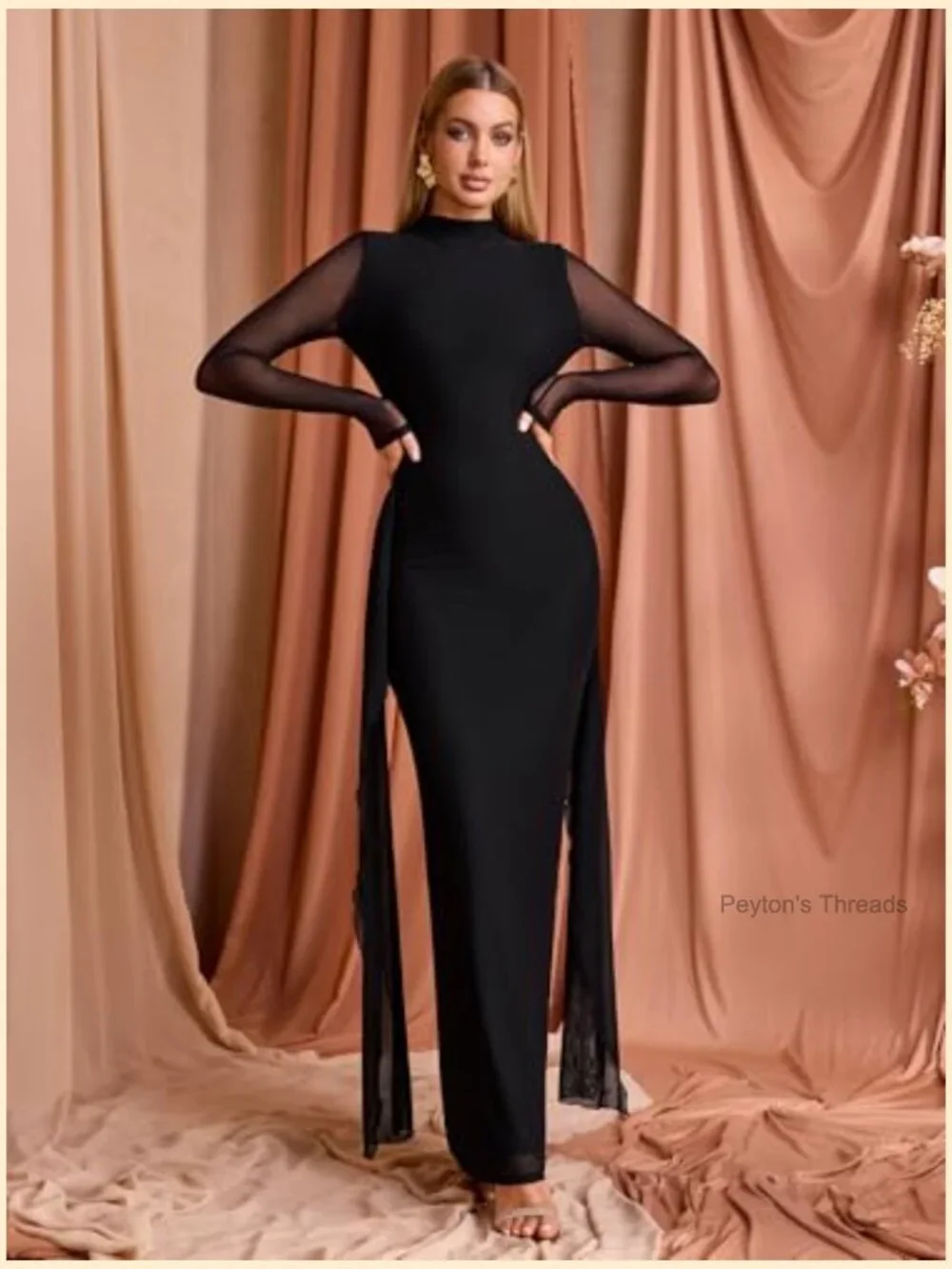 Long Sleeve Bodycon Maxi Dress Mesh Tie Backless Formal Party Cocktail